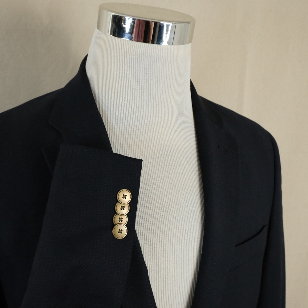 Tommy Hilfiger 36R Blazer Wool Blend Navy Blue Gold TwoButton Double Vented